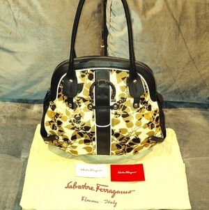 SALVATORE FERRAGAMO GANCINI PONY HAIR & LEATHER SATCHEL FULL INCLUSION WITH COA